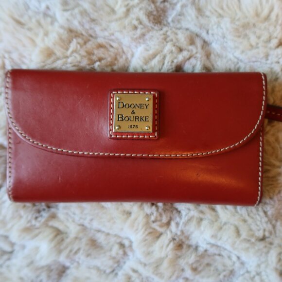 Dooney & Bourke Red Smooth Leather Trifold Clutch - Picture 1 of 4